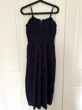 Navy Blue Smocked Midi Dress Size M
